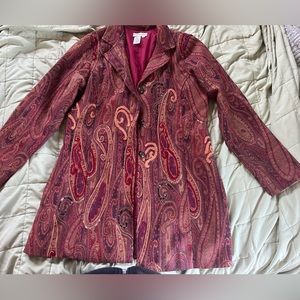 red, brown, purple, sequin jacket, long, great condition